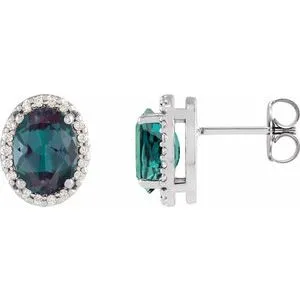 Platinum 5x3 mm Lab-Grown Alexandrite & .04 CTW Natural Diamond Halo-Style Earring