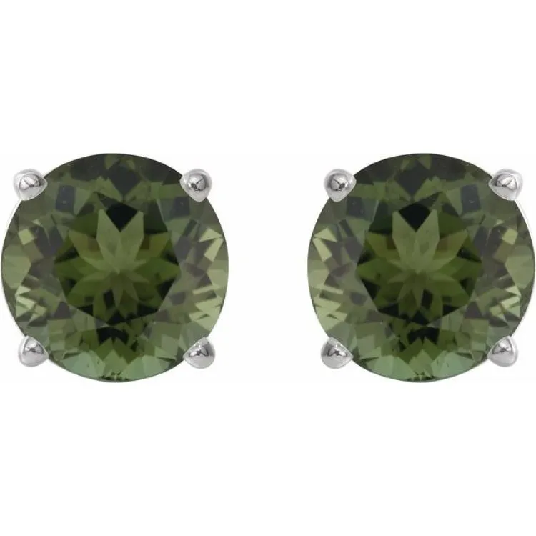 Platinum 6 mm Natural Green Tourmaline Stud Earrings