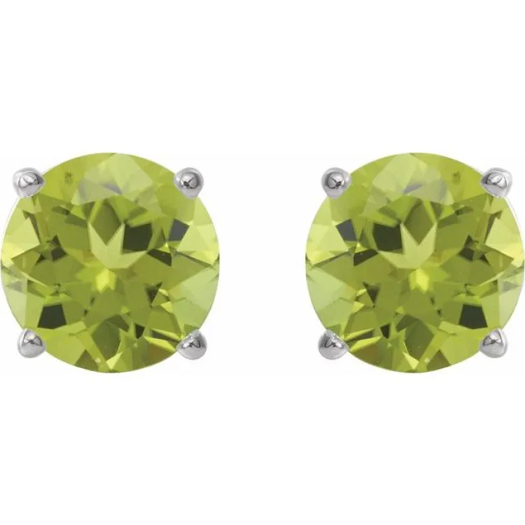 Platinum 6 mm Natural Peridot Stud Earrings