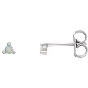 Platinum 6 mm Round Natural White Opal Earrings