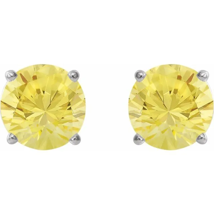 Platinum 8 mm Lab-Grown Yellow Sapphire Stud Earrings
