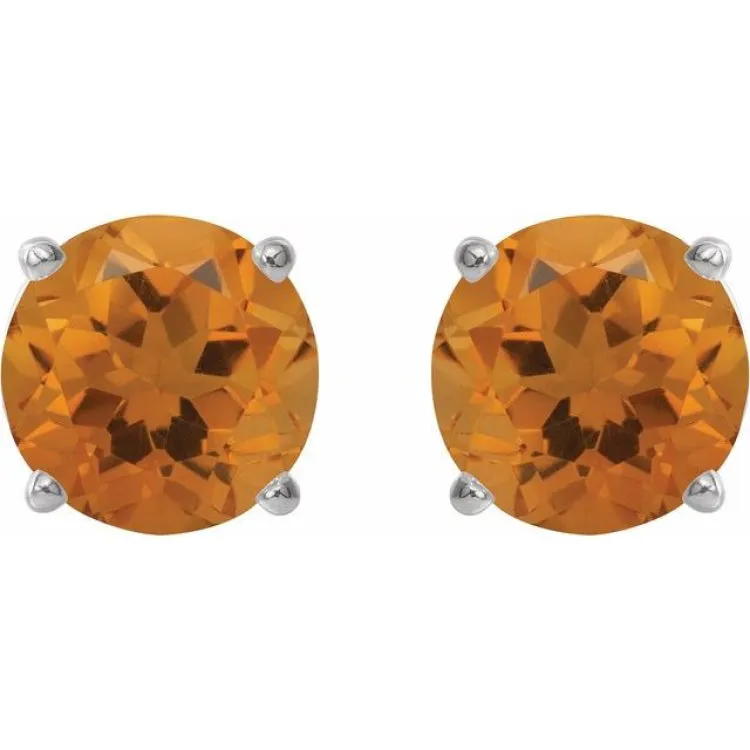 Platinum 8 mm Natural Citrine Stud Earrings