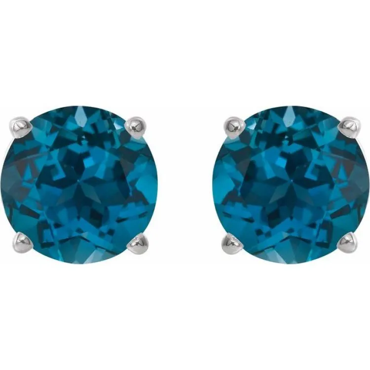 Platinum 8 mm Natural London Blue Topaz Stud Earrings