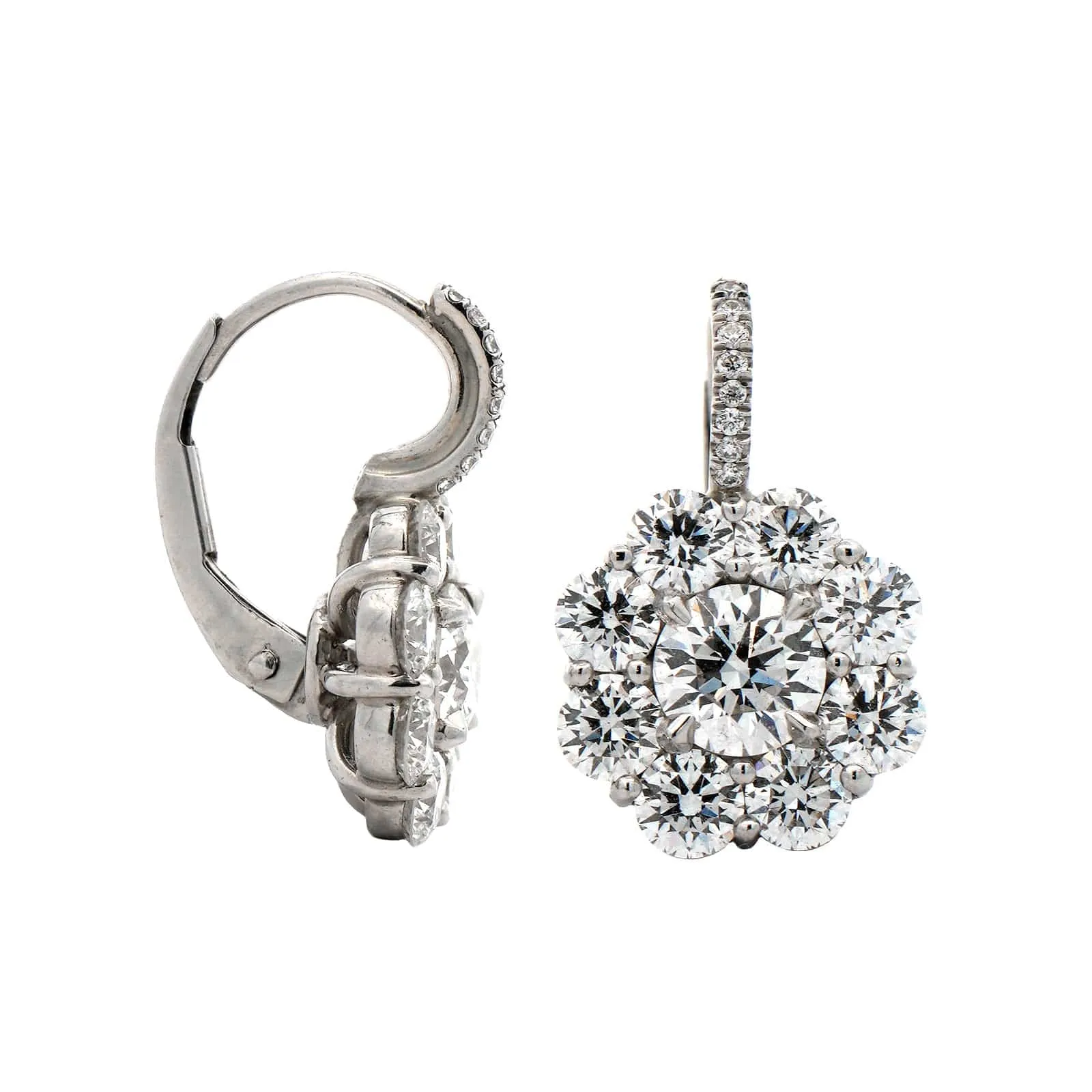 Platinum Diamond Cluster Stud Earrings