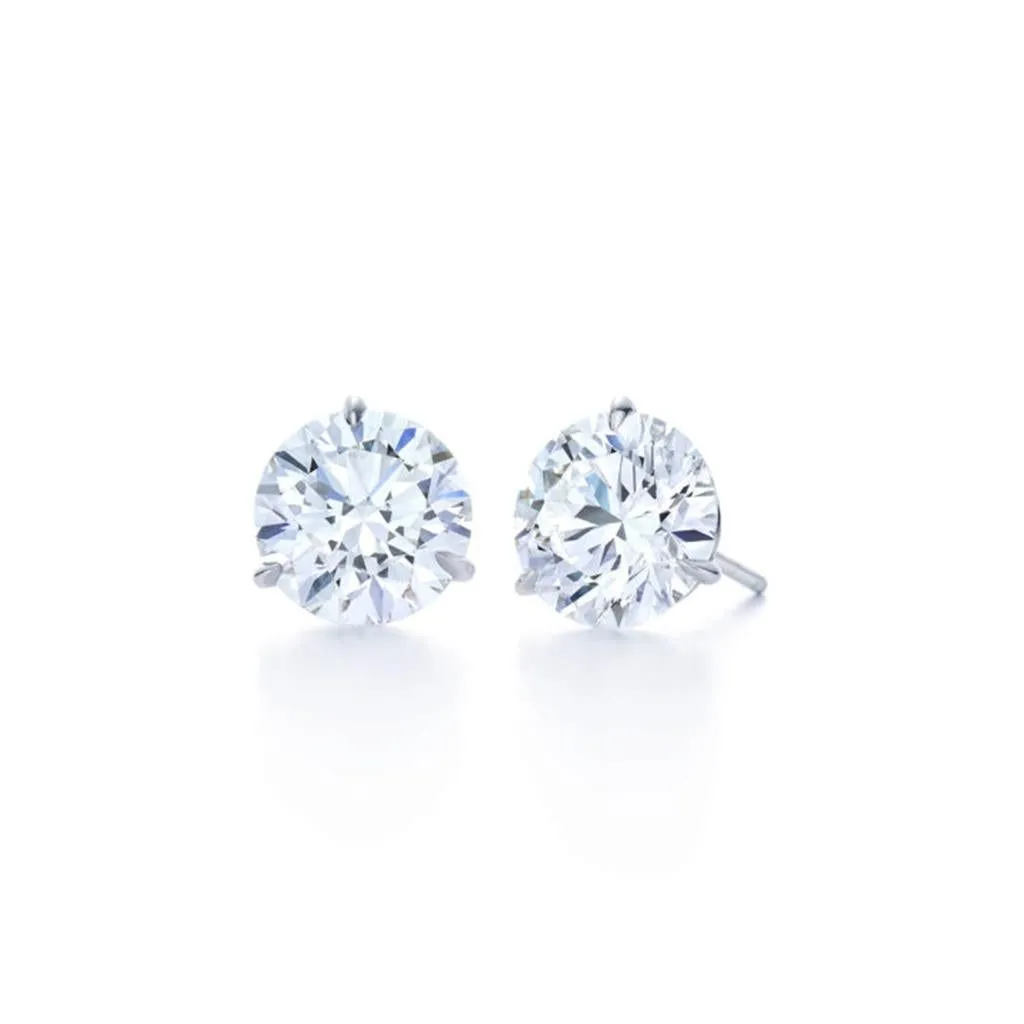 Platinum Kwiat Round Brilliant Diamond Stud Earrings, 0.70ctw