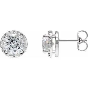Platinum Lab-Grown Moissanite & 1/10 CTW Natural Diamond Halo-Style Earrings