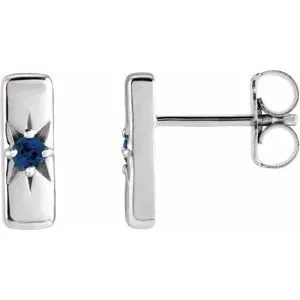 Platinum Natural Blue Sapphire Starburst Bar Earrings