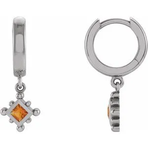 Platinum Natural Citrine Beaded Bezel-Set Hoop Earrings