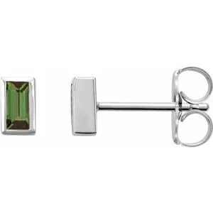 Platinum Natural Green Tourmaline Bezel-Set Earrings