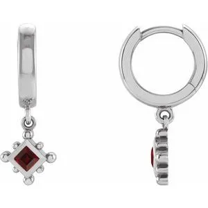 Platinum Natural Mozambique Garnet Beaded Bezel-Set Hoop Earrings