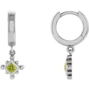 Platinum Natural Peridot Beaded Bezel-Set Hoop Earrings