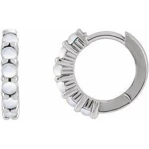 Platinum Natural Rainbow Moonstone 12.2 mm Huggie Hoop Earrings