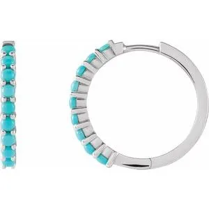 Platinum Natural Turquoise 20 mm Huggie Hoop Earrings