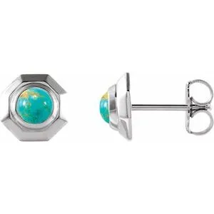 Platinum Natural Turquoise Geometric Cabochon Earrings
