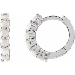 Platinum Natural White Opal 12.2 mm Huggie Hoop Earrings