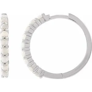 Platinum Natural White Opal 20 mm Huggie Hoop Earrings