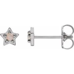 Platinum Natural White Opal Petite Star Earrings