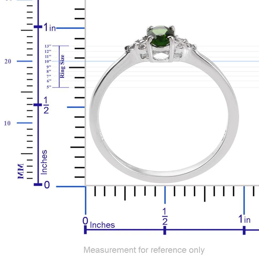 Platinum over Sterling Silver Chrome Diopside and White Zircon Ring, Pendant, Chain, & Earrings Set