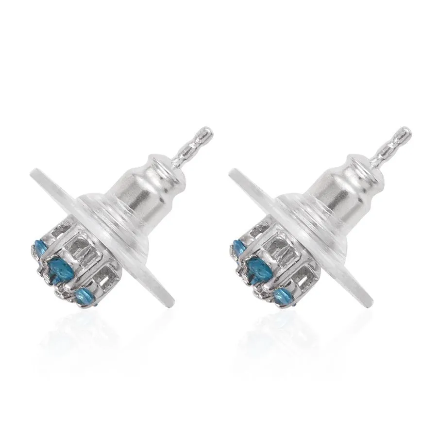 Platinum over Sterling Silver Neon Apatite Cluster Stud Earrings (.320ct)