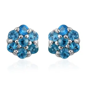 Platinum over Sterling Silver Neon Apatite Cluster Stud Earrings (.320ct)