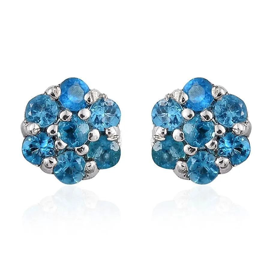 Platinum over Sterling Silver Neon Apatite Cluster Stud Earrings (.320ct)