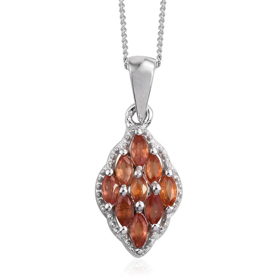Platinum over Sterling Silver Orange SAPPHIRE Ring, Pendant, Earrings Set with Chain