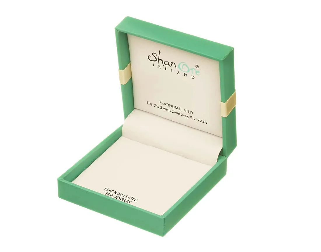 Platinum Plated Claddagh Drop Earrings With Clear & Peridot Crystals