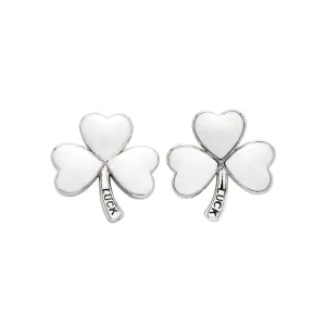 Platinum Plated White Enamel Shamrock Earrings