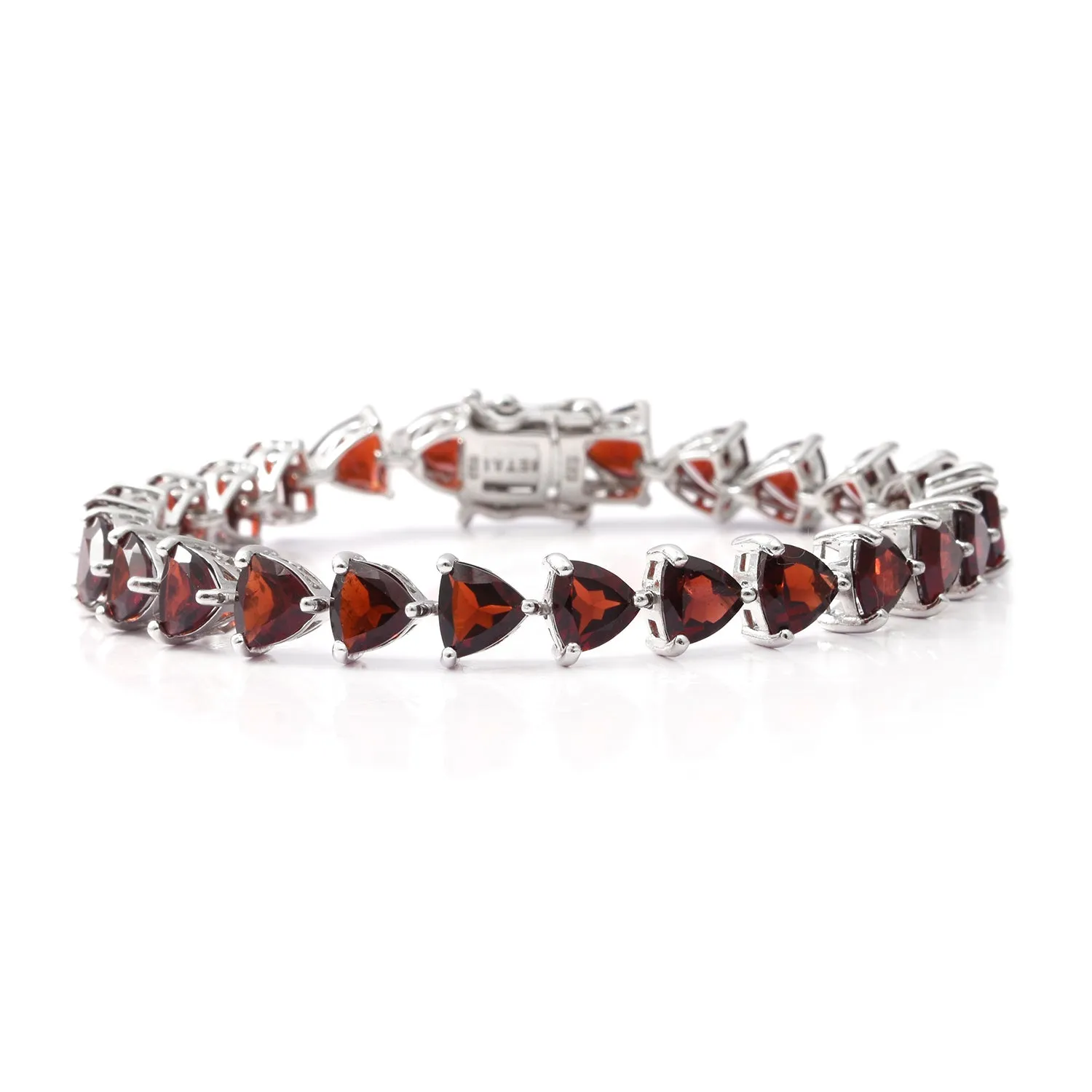 Platinum/Sterling Silver 25cts Trillion GARNET Set Earrings & Tennis Bracelet (7.25 in)