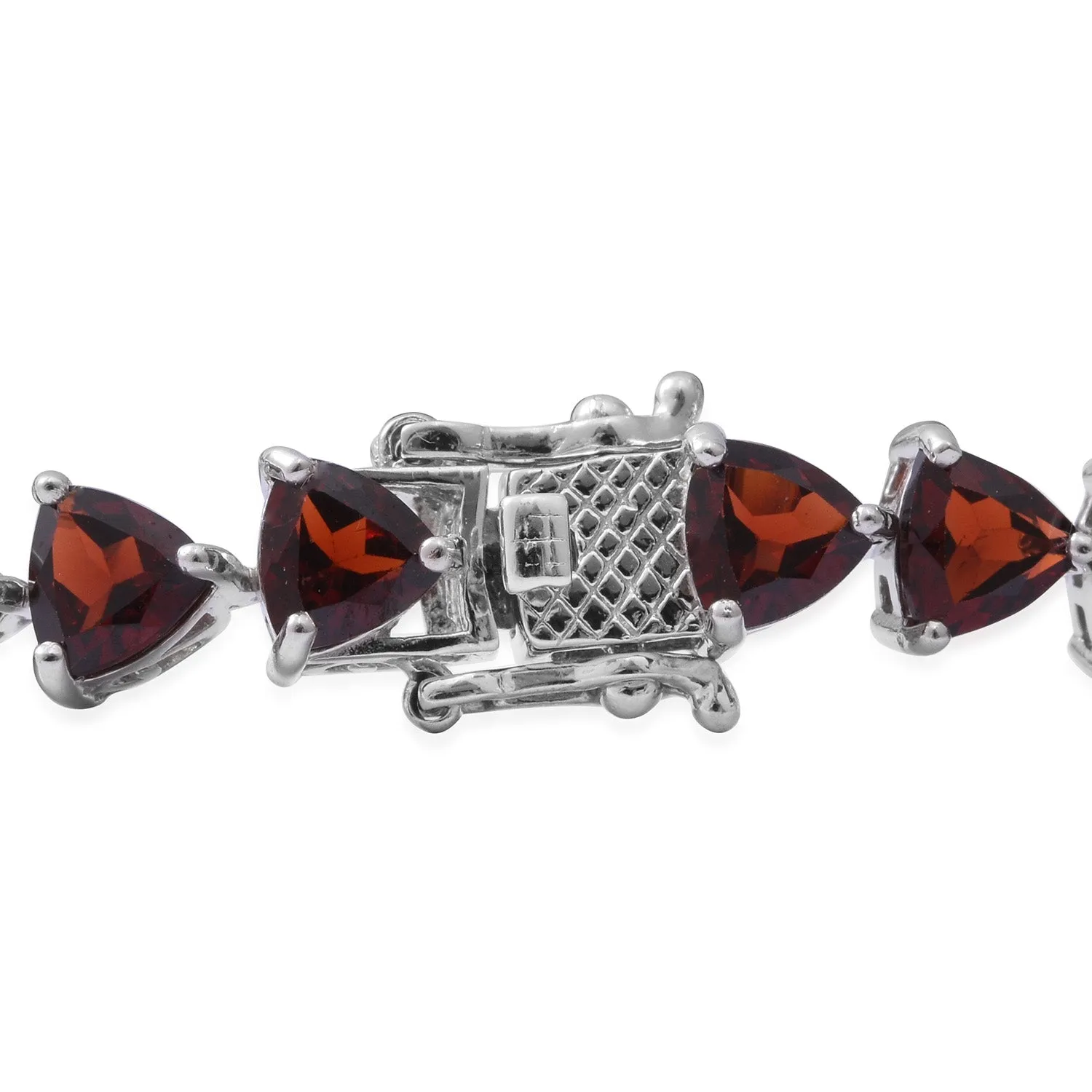 Platinum/Sterling Silver 25cts Trillion GARNET Set Earrings & Tennis Bracelet (7.25 in)
