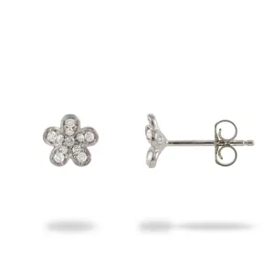 Plumeria Earrings in White Gold with Diamonds - 7mm