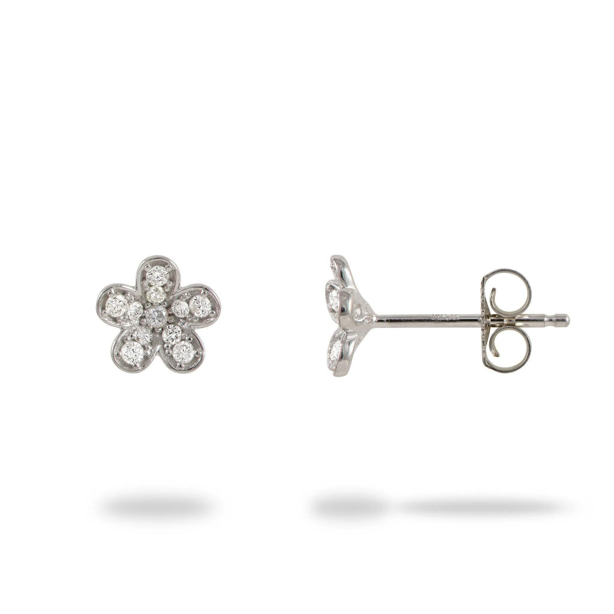 Plumeria Earrings in White Gold with Diamonds - 7mm