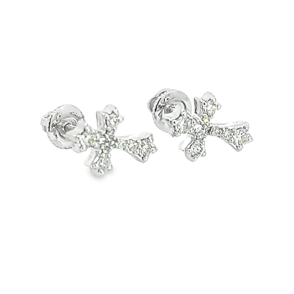 Pointed Cross Diamond Earrings .28cttw 10K White Gold