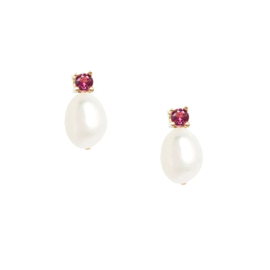Poppy Finch Ruby Pearl Stud Earrings