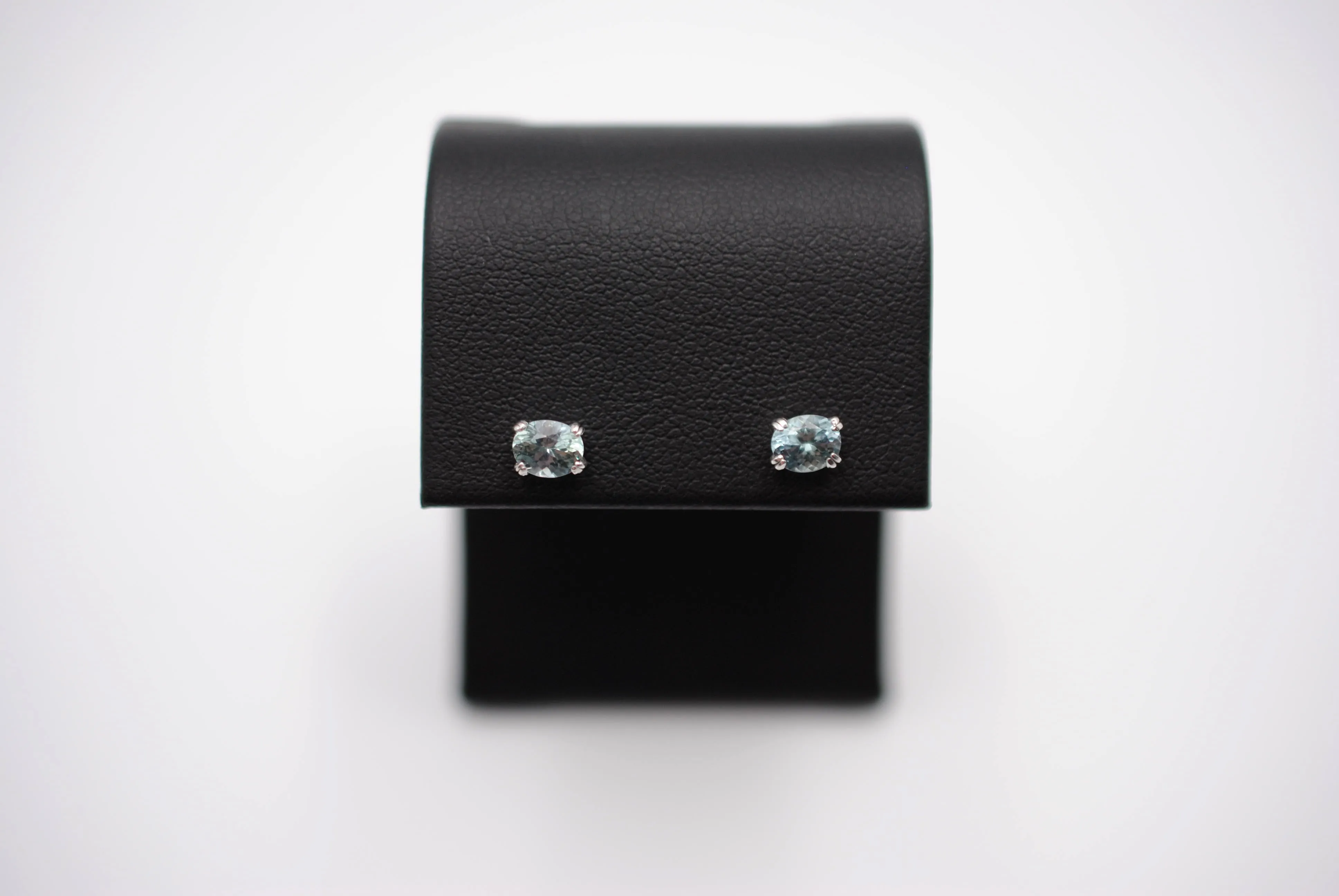 Post Earrings: Sapphires, Oval Cut, White Gold