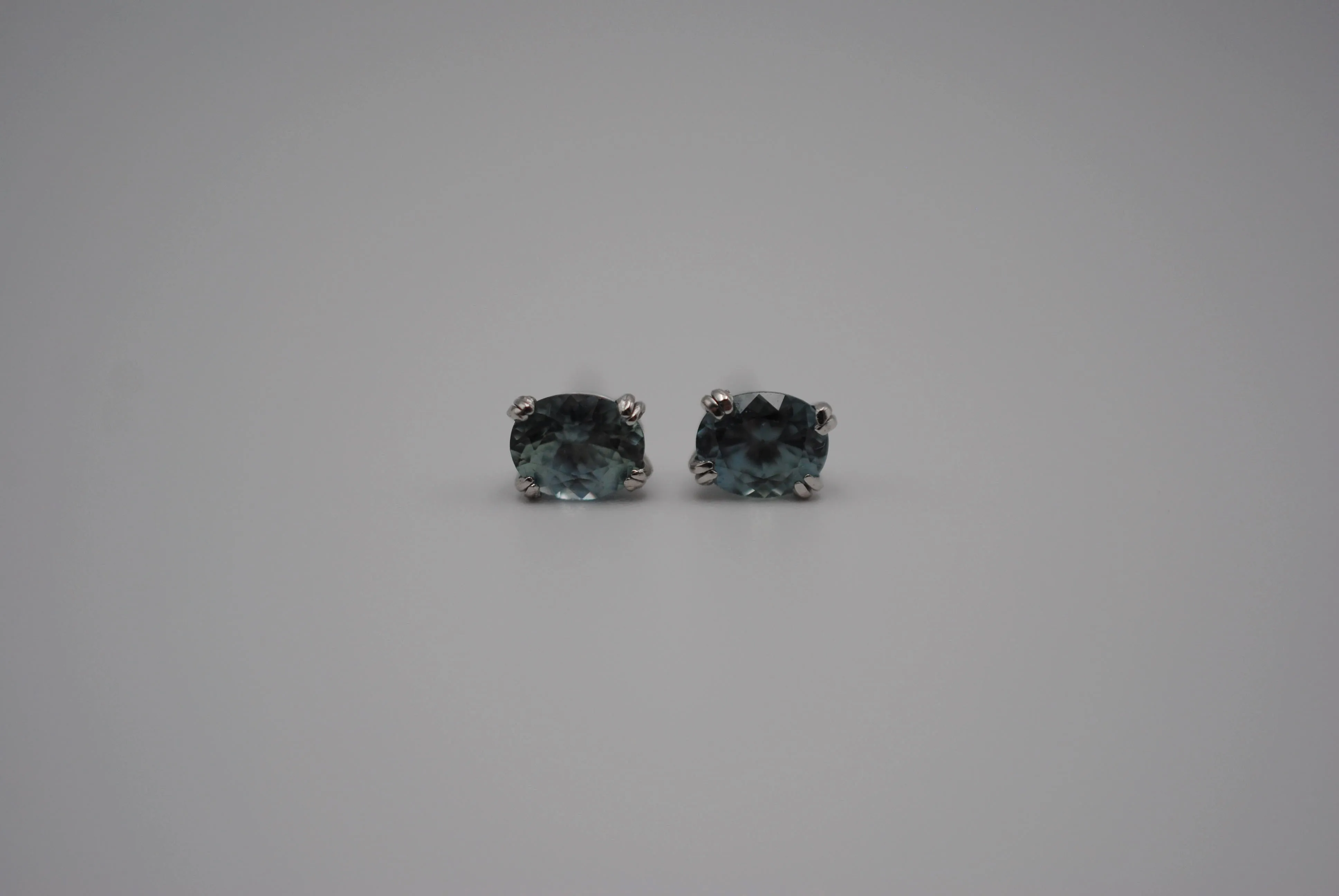 Post Earrings: Sapphires, Oval Cut, White Gold