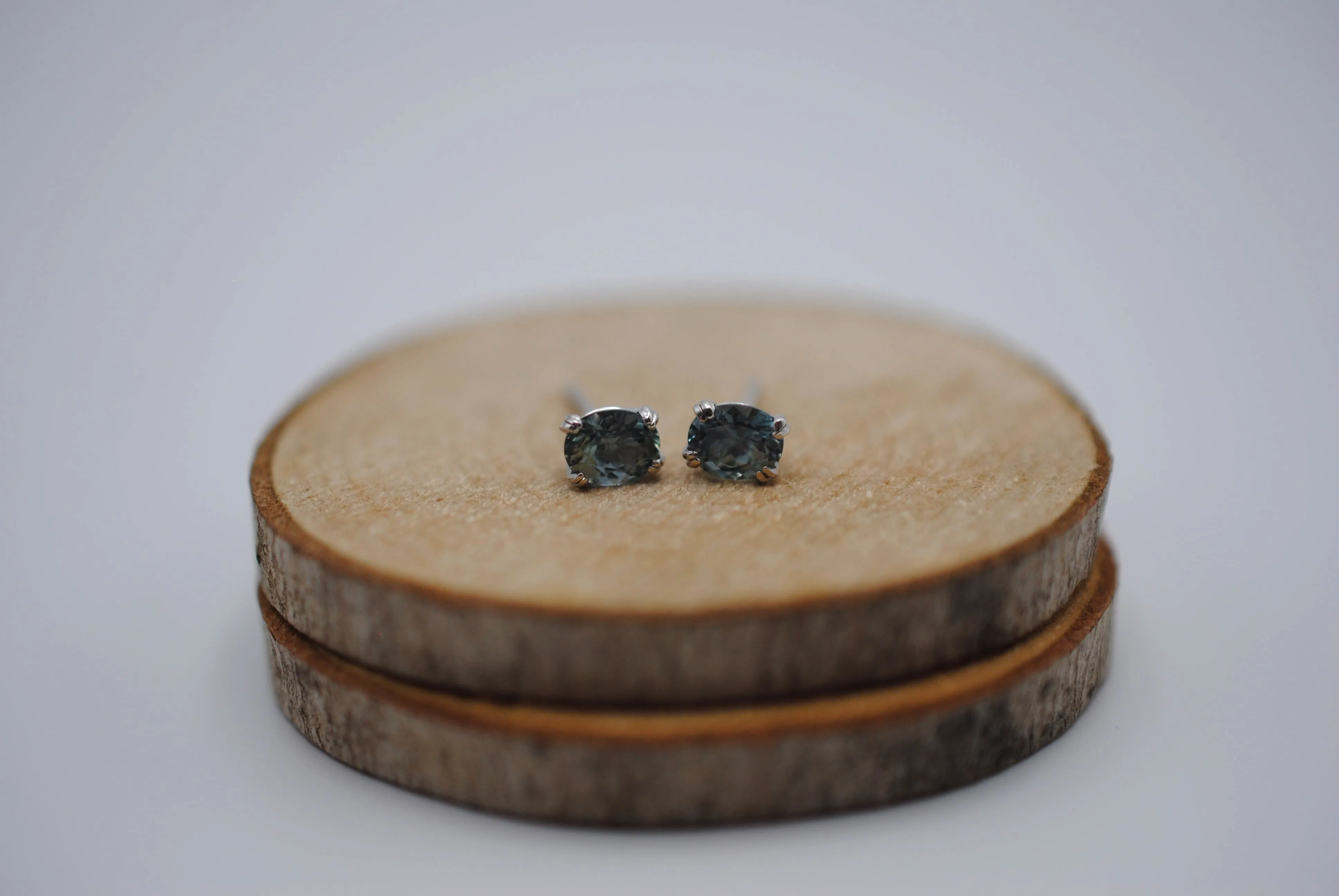 Post Earrings: Sapphires, Oval Cut, White Gold