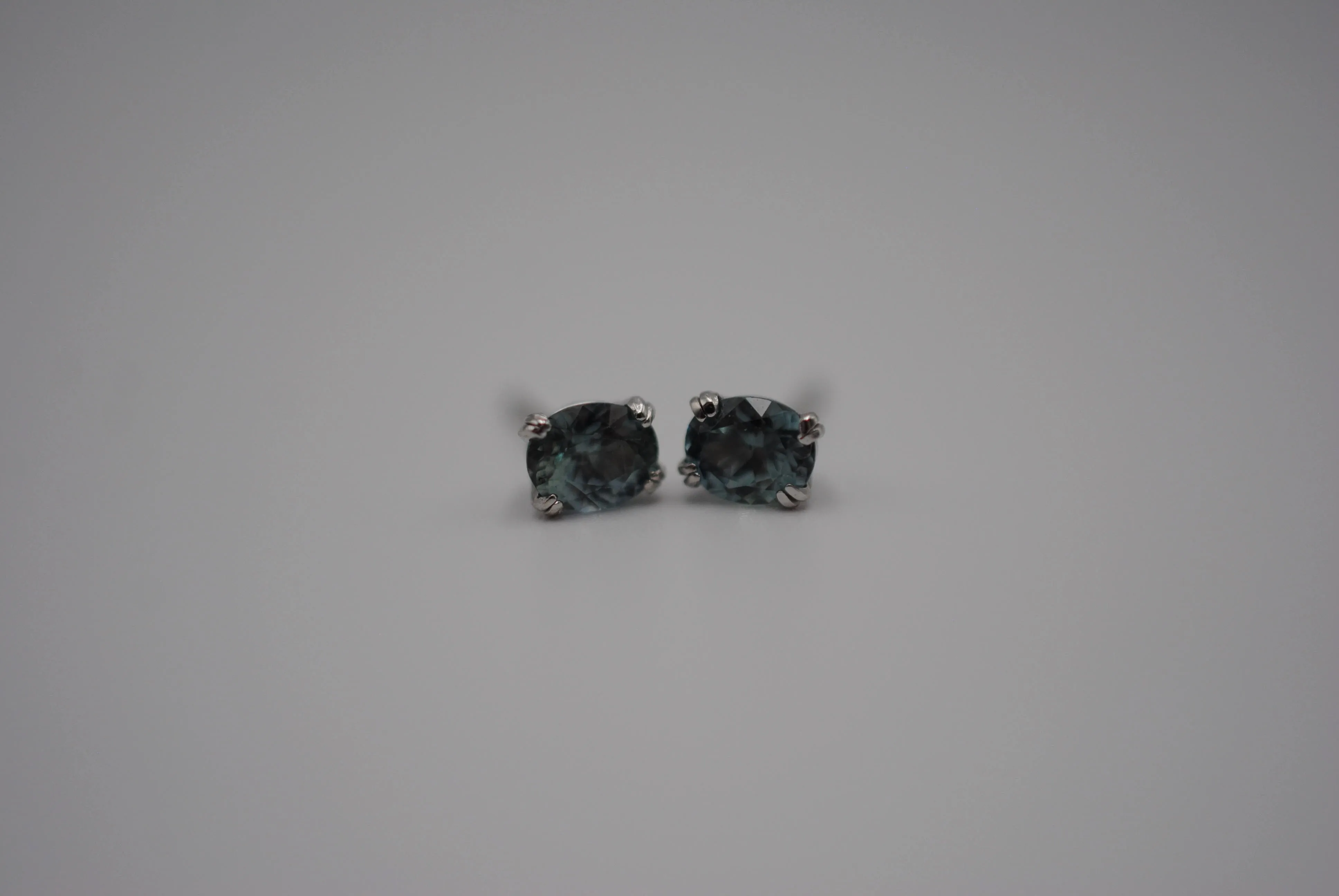 Post Earrings: Sapphires, Oval Cut, White Gold