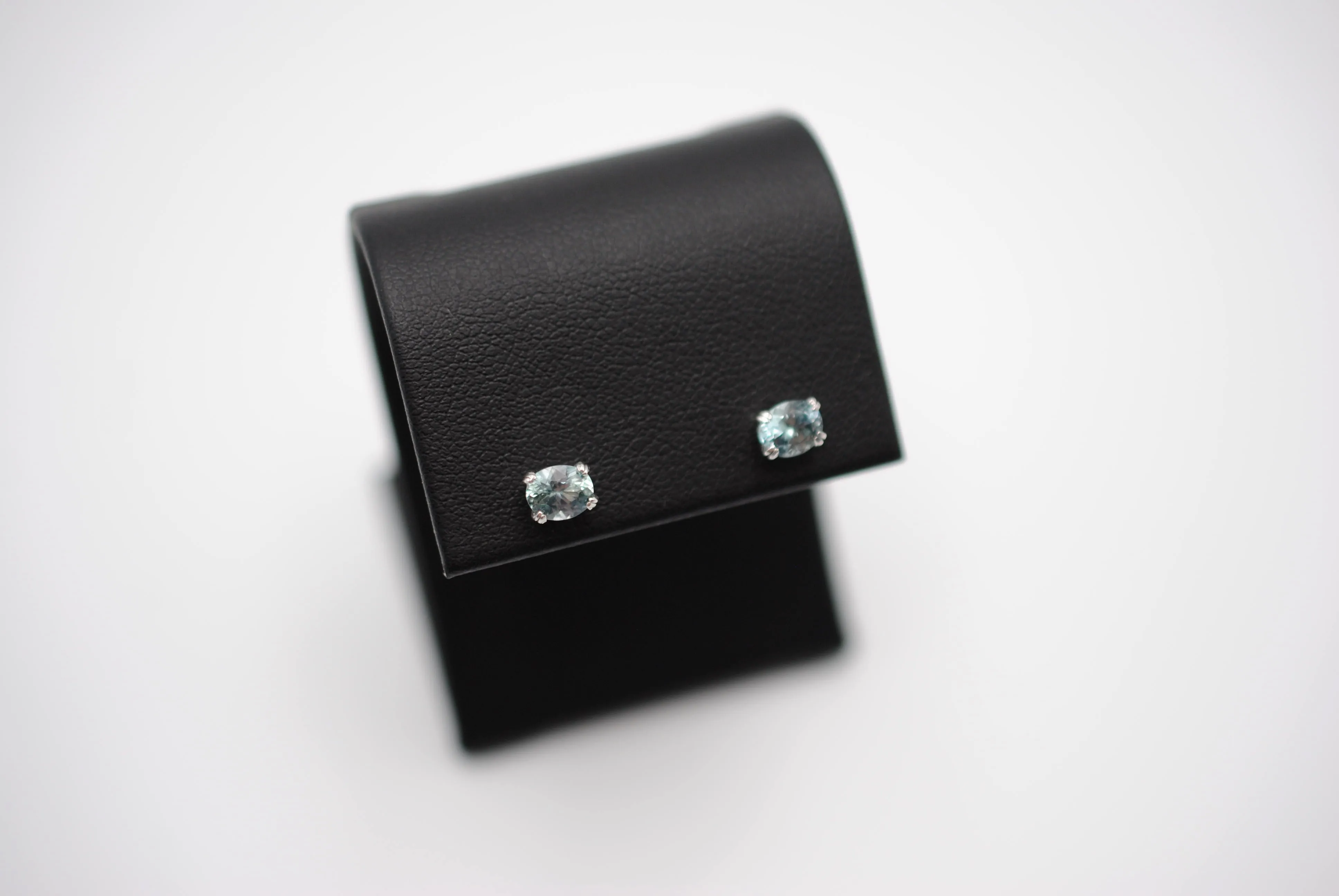 Post Earrings: Sapphires, Oval Cut, White Gold