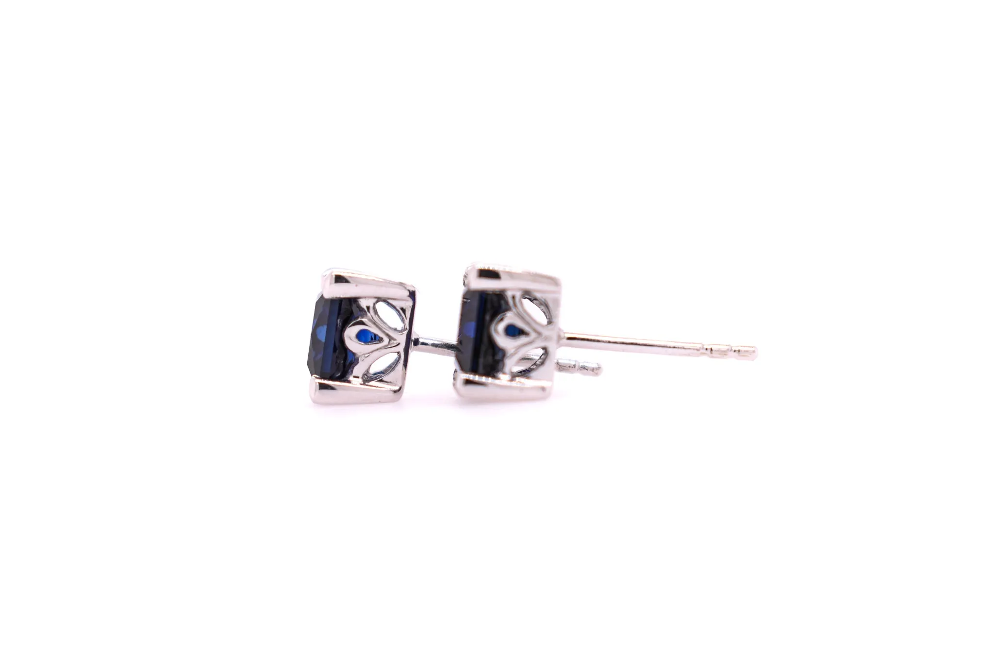 Princess Cut Blue Sapphire Earrings