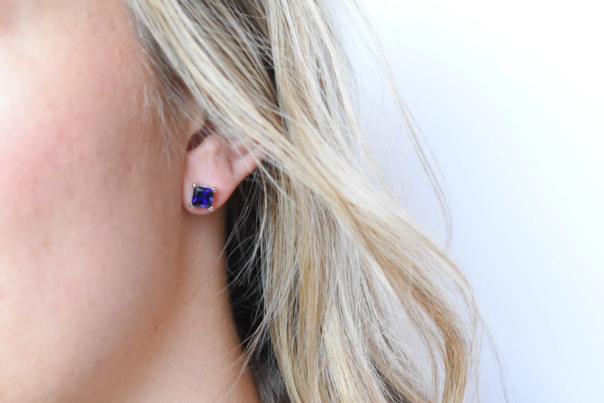 Princess Cut Blue Sapphire Earrings