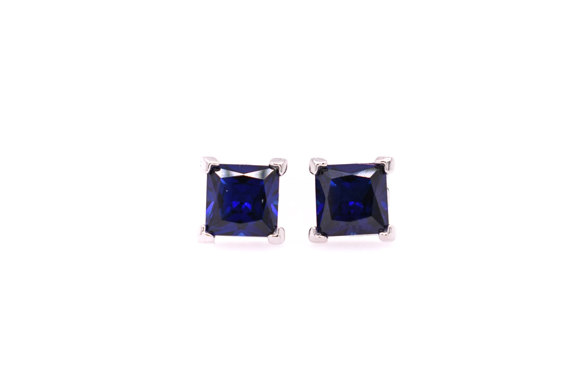 Princess Cut Blue Sapphire Earrings