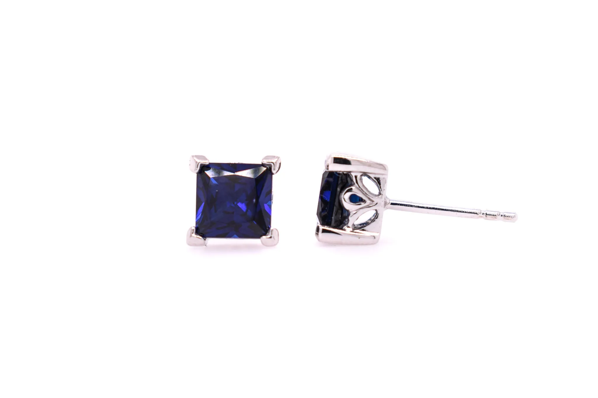Princess Cut Blue Sapphire Earrings