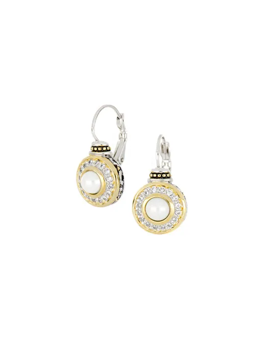 Pérola Pavé & White Seashell Pearl French Wire Earrings