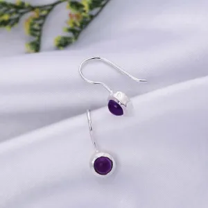Pure Silver Earrings - Amethyst Adorned Mini Drop
