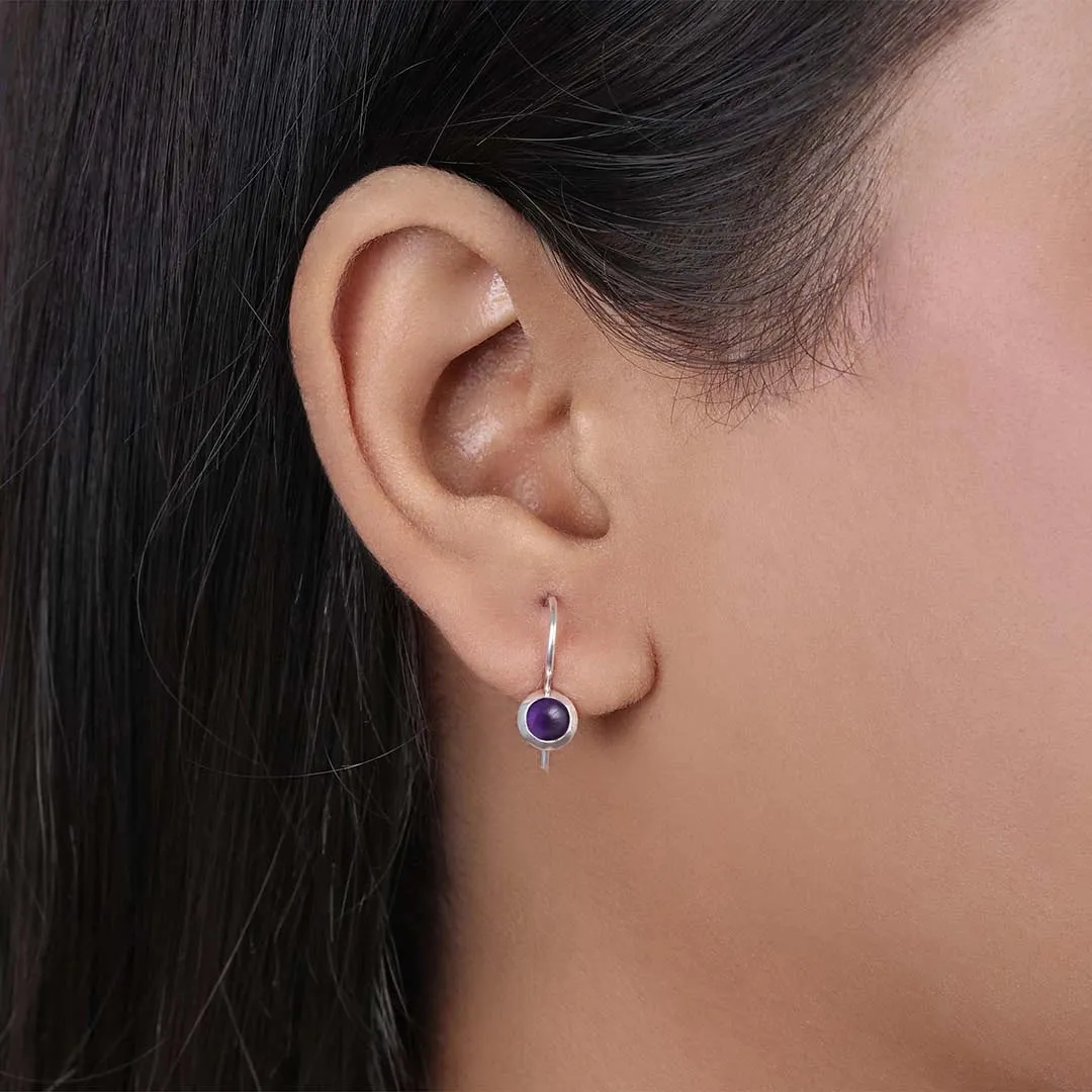 Pure Silver Earrings - Amethyst Adorned Mini Drop