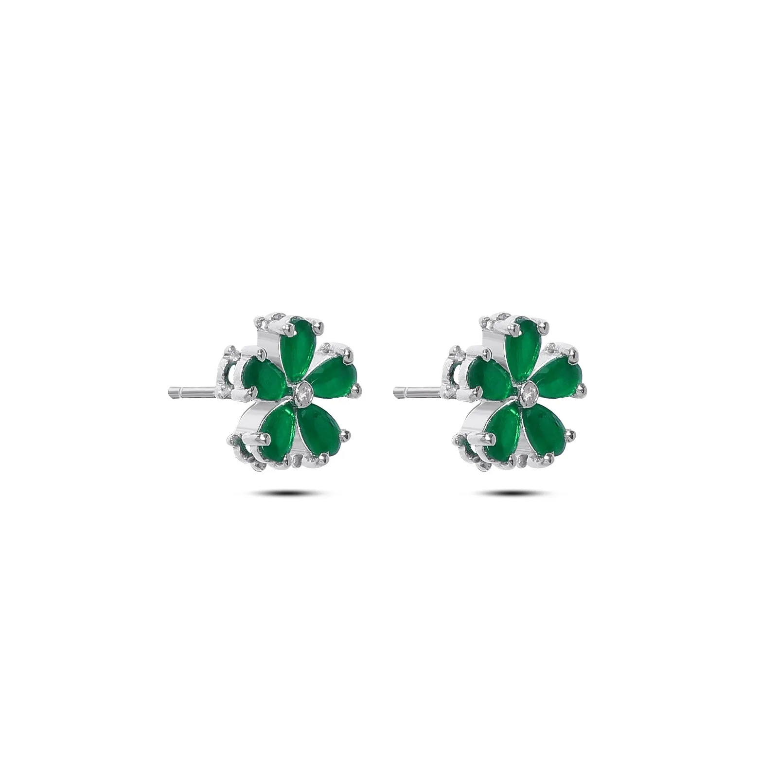 Pure Silver Earrings - Emerald Elegance in Floral Petals