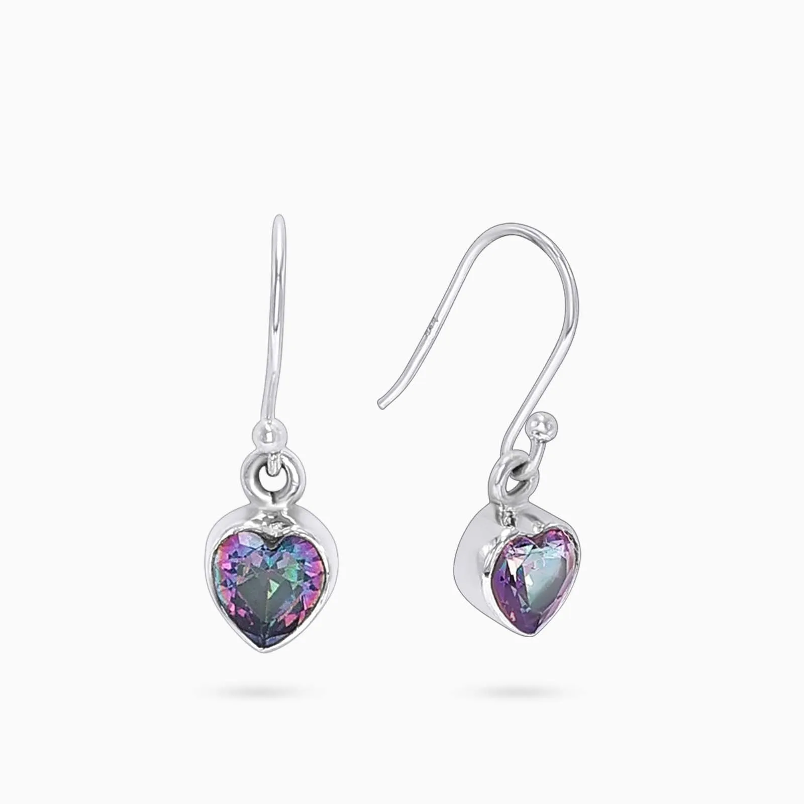 Pure Silver Earrings - Hoop With Purple-Blue CZ Heart Stone