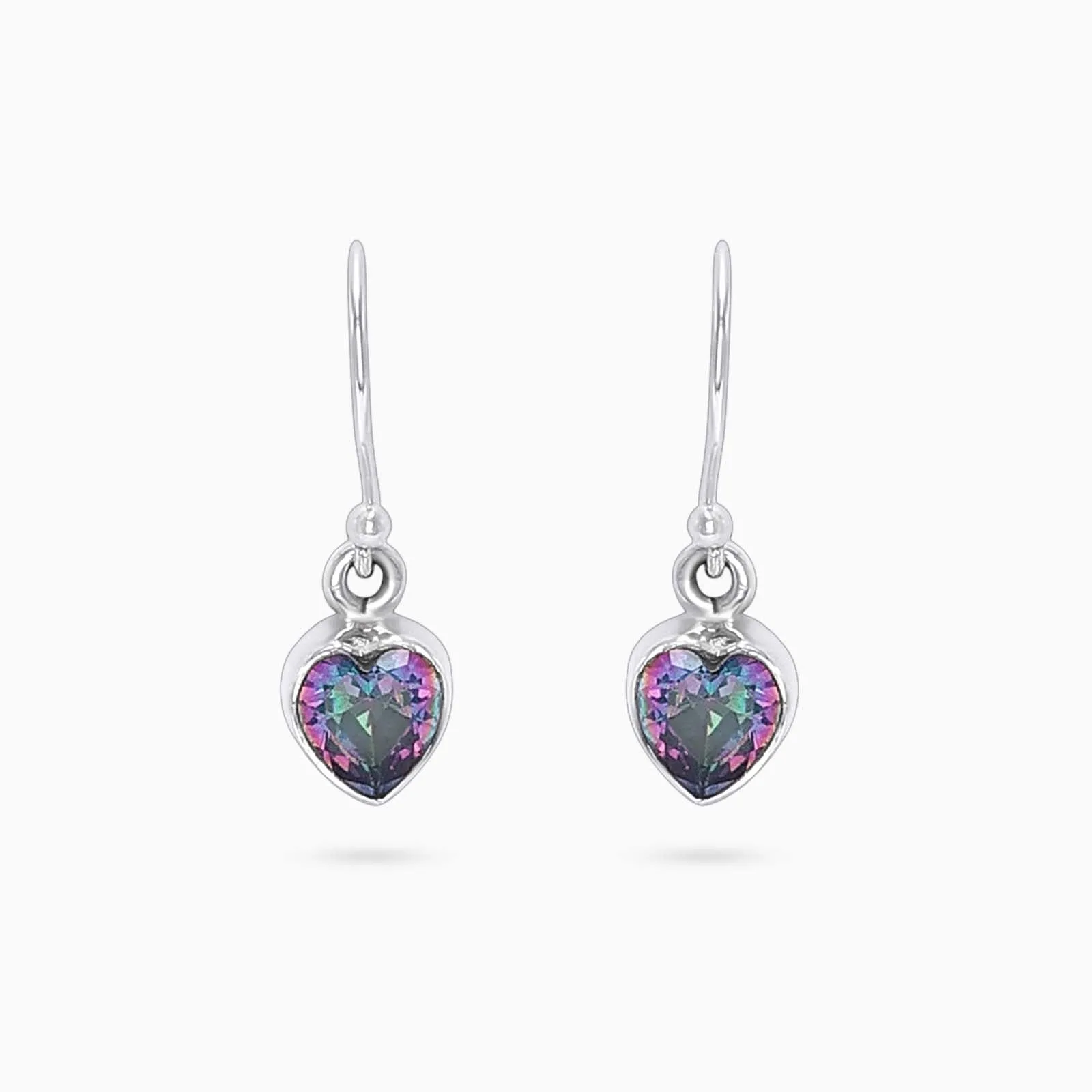 Pure Silver Earrings - Hoop With Purple-Blue CZ Heart Stone