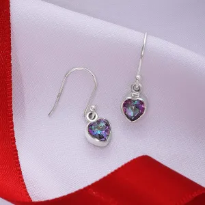 Pure Silver Earrings - Hoop With Purple-Blue CZ Heart Stone